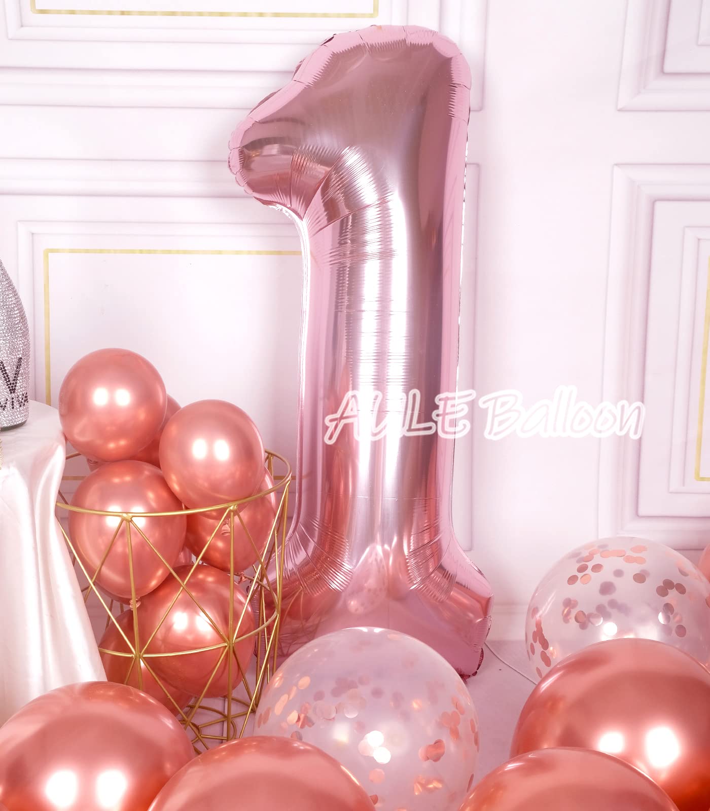 Aule 40 Inch Big Rose Gold 1 Balloon Number Large Foil Helium Number Balloons 0-9 Jumbo Giant Happy 1St Birthday Party Decoratio