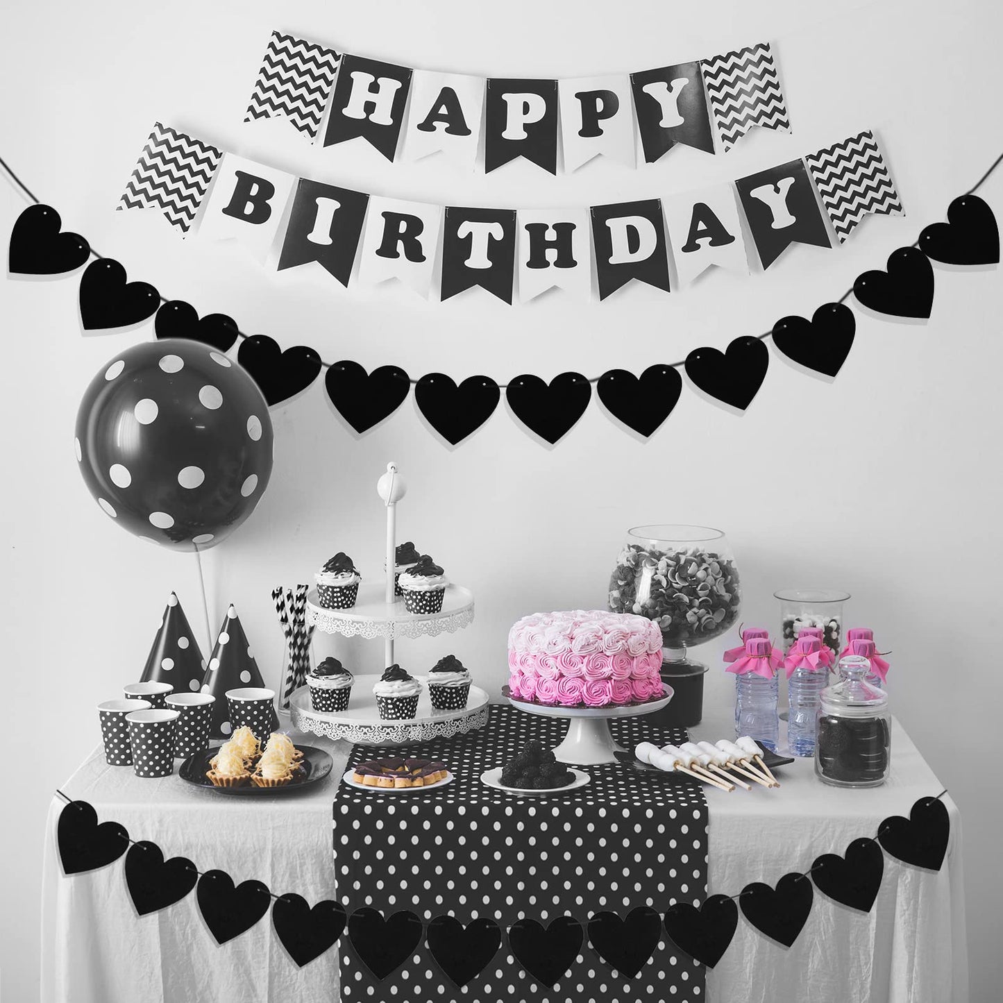 Colarr 4 Pack Valentines Black Felt Heart Garland Banner Gothic Decor Black Heart Banner Black Party Decorations Goth Farewell W