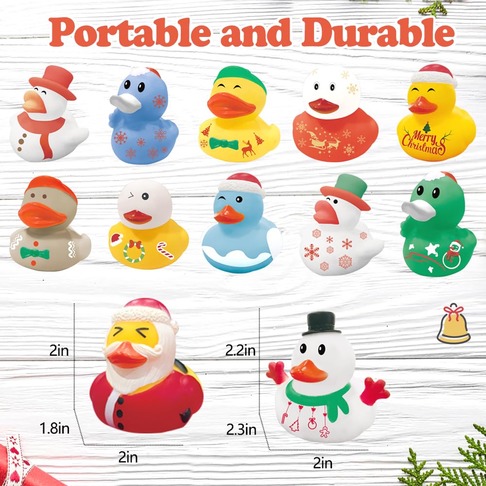 24Pcs Christmas Rubber Ducks,Mini Christmas Ducks Bath Toys Assorted Duckies (2'') For Kids,Christmas Party Favors,Christmas Sto
