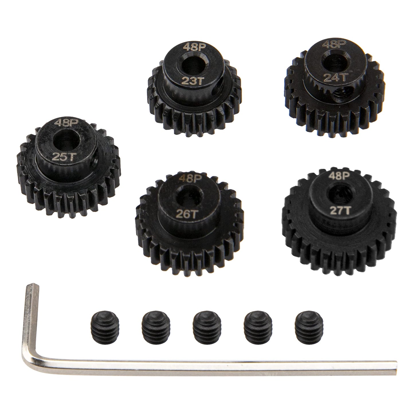 5Pack ShareGoo Steel 48P 3.175mm Pinion Gear Sets 23T 24T 25T 26T 27T fit 3.175mm (1/8-Inch) Shaft Compatible with Arrma HPI Kyo