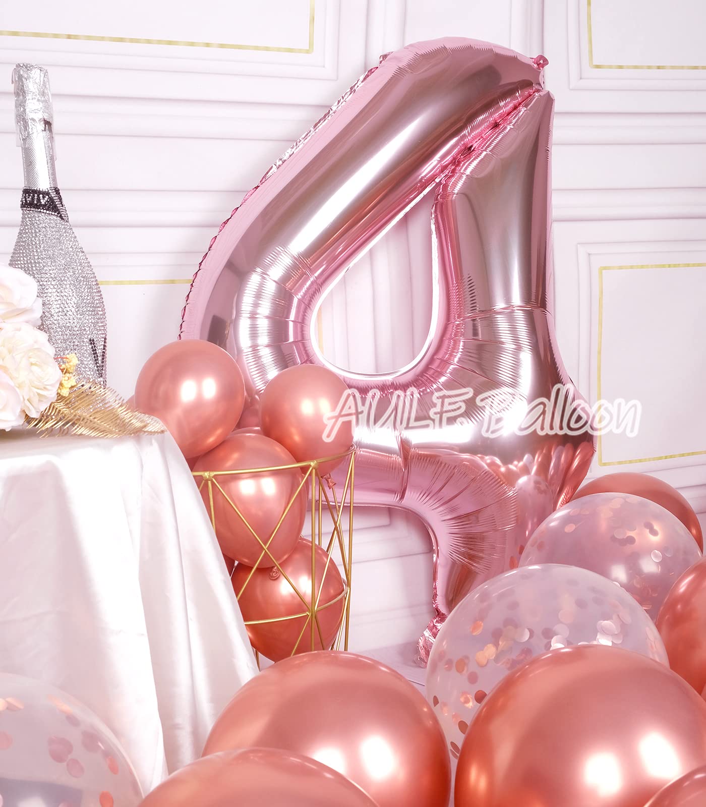 Aule 40 Inch Big Rose Gold 4 Balloon Number Large Foil Helium Number Balloons 0-9 Jumbo Giant Happy 4Th Birthday Party Decoratio