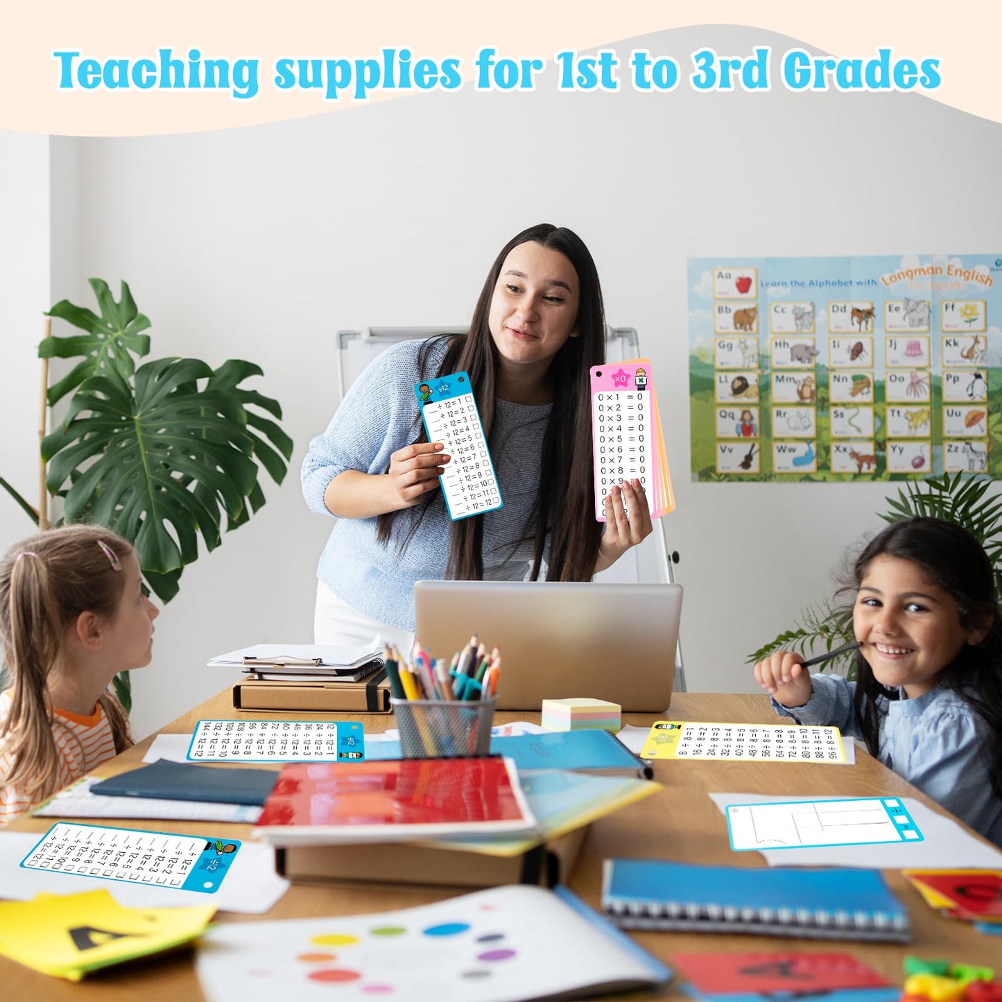 THSLSFX 29Pcs Colorful Multiplication & Division Flash Cards with 4 Dry Erase Pens - Fun Learning for 1st to 3rd Grades, 5.3x