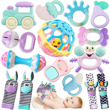 Baby Rattles 0-6 Months: Newborn Infant Rattle Toys - Teething Set With Wrist Socks