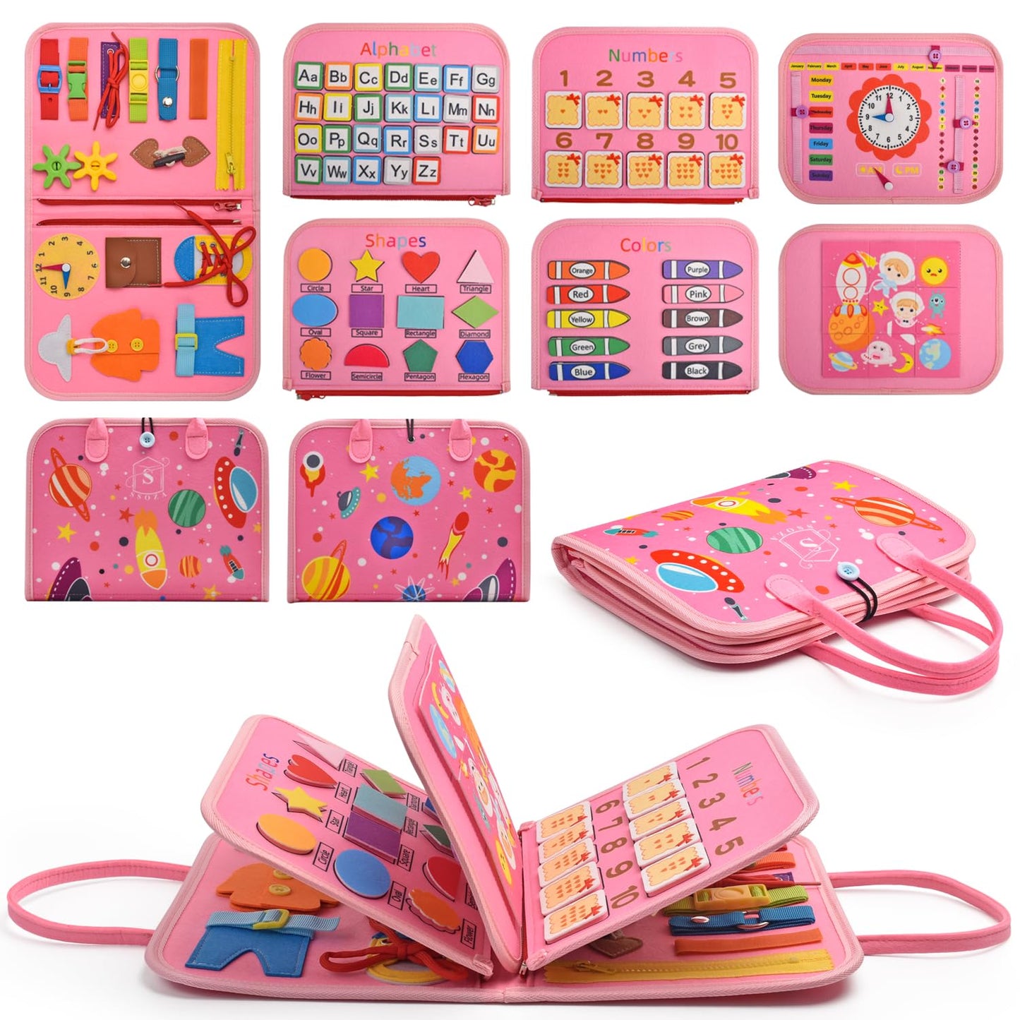 Ssoza Montessori Busy Board - Busy Board For Toddlers 3-5 Years Old - Toddler Learning Activities For Travel, Road Trip - Educat