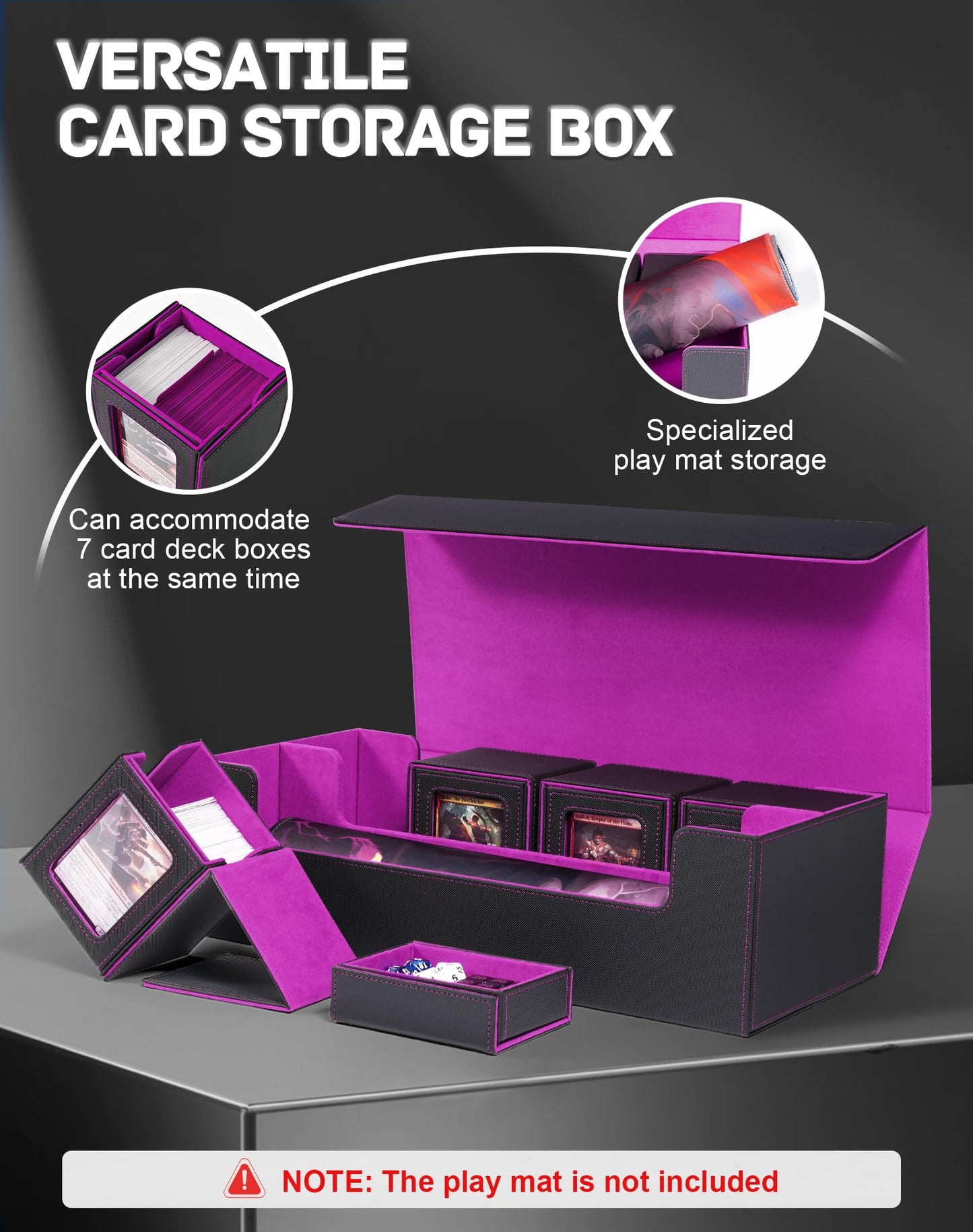 Zlca Mtg Card Storage Box 5 In 1 With 4 Pcs Small Commander Deck Box, Large Card Deck Case For Tcg Magic Sports Game Cards(Black