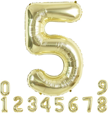 Toniful 40 Inch Light Gold Large Numbers Balloon 0-9 Birthday Party Decorations,Foil Mylar Big Number 5 Balloon Digital 5 For Bi