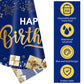 DUAIAI Happy Birthday Decorations, 3 Pcs Navy Blue and Gold Birthday Tablecloth for Boys Girls Men Women, Plastic Disposable Rec