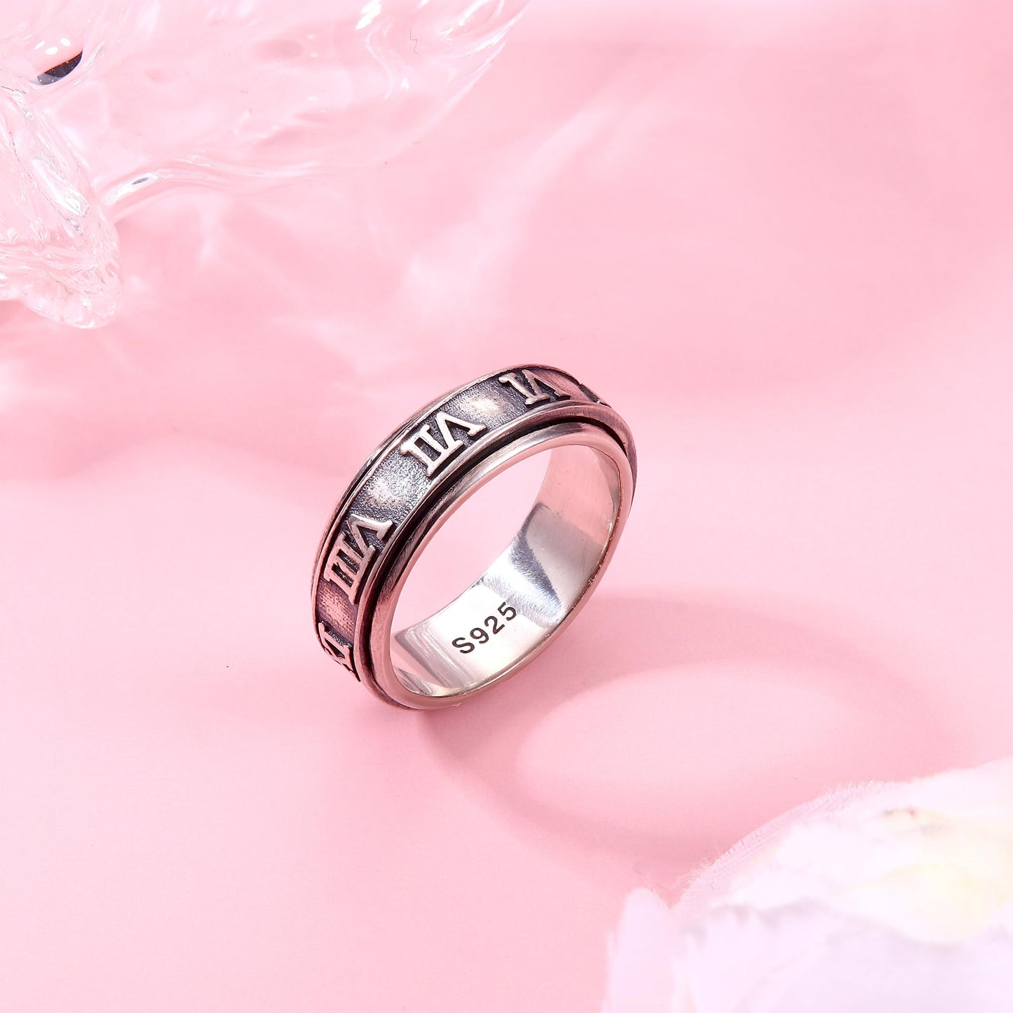 Milacolato 925 Sterling Silver Anxiety Ring For Women Men Platinum Plated Sterling Silver Band Fidget Ring Arabic Numerals Spinn