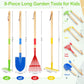 Motionchic 16 PCS Kids Gardening Tools, Long Shovel, Rake for Leaves, Spade, Hoe, Steel Heads and Real Wood Handle, Yard Tools f