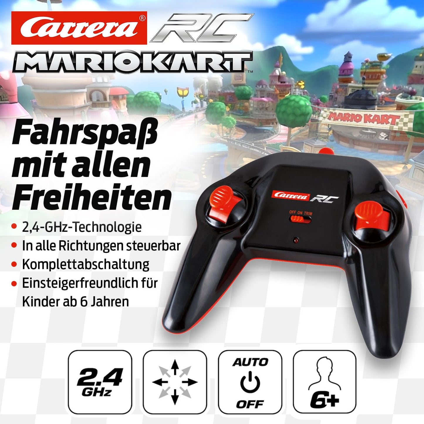 Carrera 181066 RC Official Licensed Kart Mach 8 Mario 1: 18 Scale 2.4 Ghz Remote Radio Control Car with Rechargeable Lifepo4 Bat