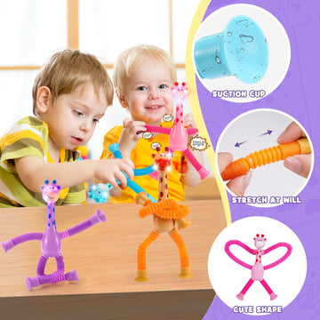 Delighkidz Sensory Fidget Toys For Kids : 4 Pack Led Giraffe Telescopic Pop Tubes 2 3 4 5 6 7 8 Year Old Girls Boys Easter Birthday Gifts Toy For Kid Ages 2-4 Autism Toddler Travel Toy Party Favors