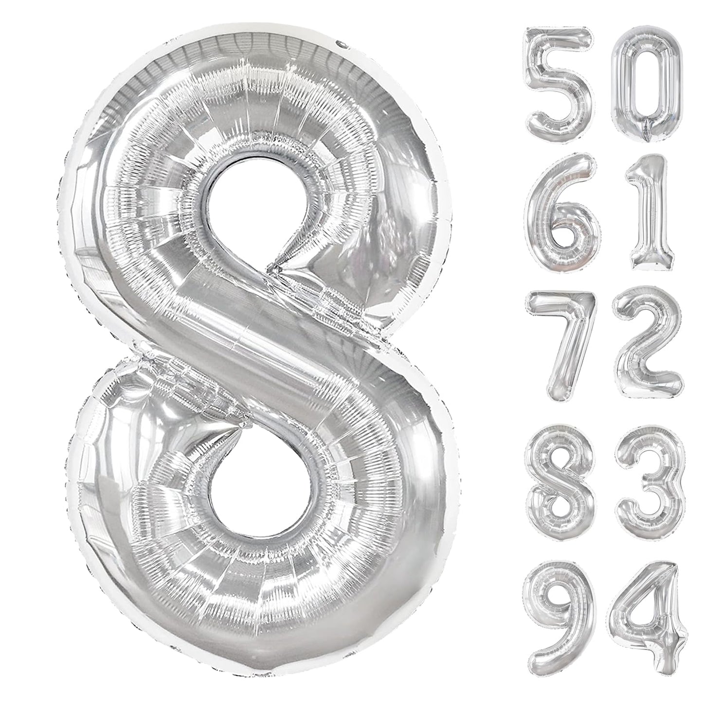 Silver 8 Balloon, Number Balloons 40 Inch, 8Th Birthday Decorations For Boys Girls, Silver Birthday Balloons, Silver Party Suppl