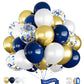 Haolongfa Navy Blue And Gold Confetti Balloons,12 Inch 60Pcs Pearl White And Metallic Gold Latex Balloons For Graduation,Birthda