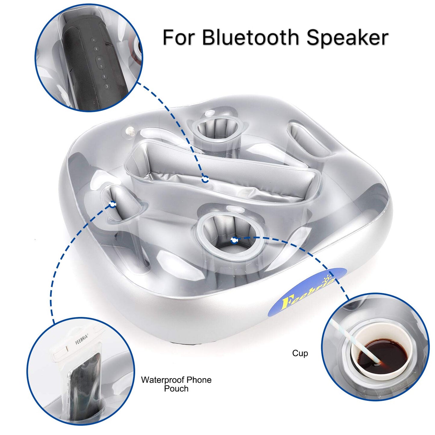 FEEBRIA Upgraded Silver Pool Drink Holder Float for Hot Tub, Beach & Party Decor - Perfect for Summer Fun