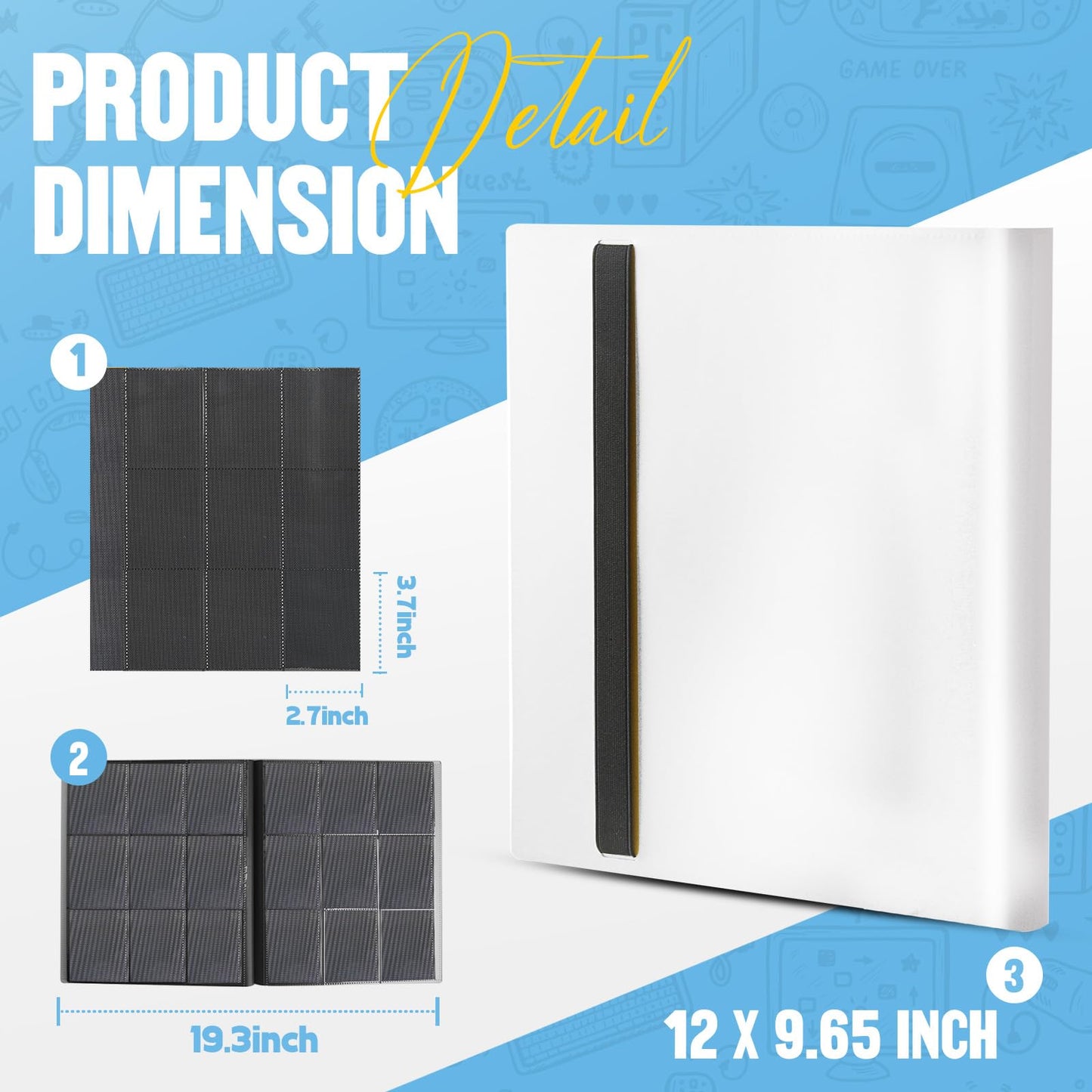 Card Binder 9-Pockets  Trading Card Binder  20 Pages  360 Card Capacity PU Collection Binder  Card Folder for MTG  TCG  Game Cards & Sports Cards(White)