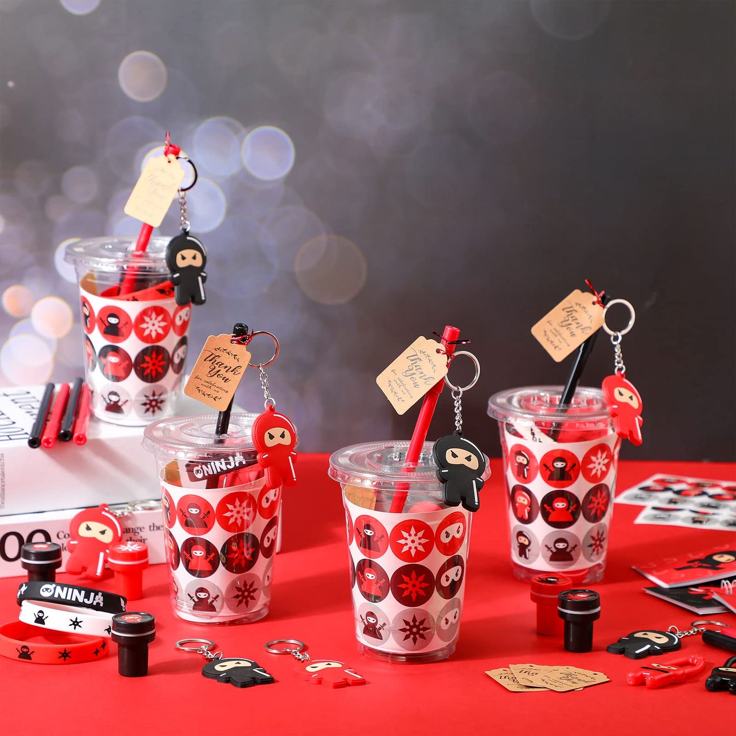 Wettarn Ninja Piata Ninja Party Supplies Include Stretchy Flying Ninjas Notepads Silicone Wristband Key Chains Stickers Stamps P