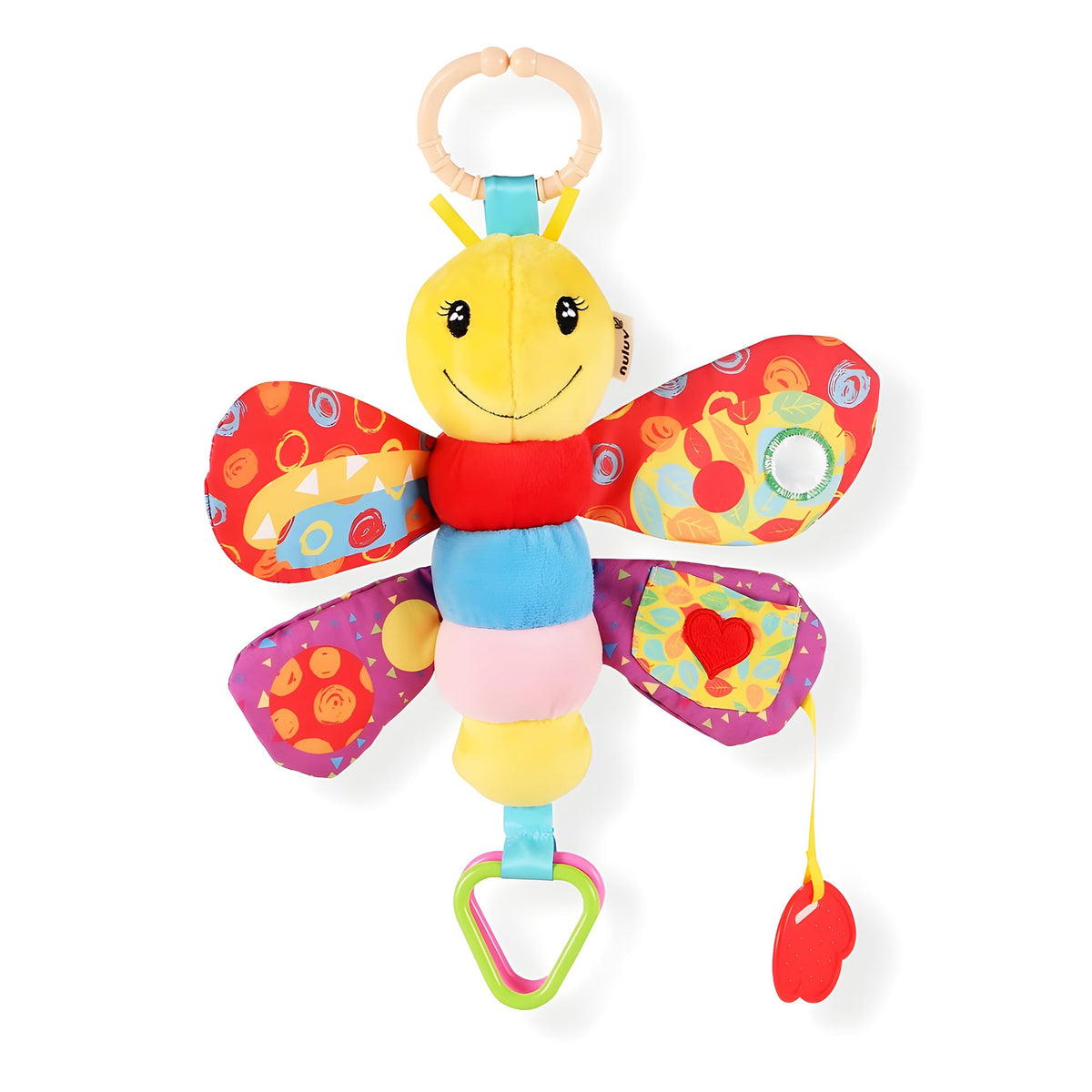 Nuluv Butterfly Plush Toy Hanging Rattle, Stroller Toy with Squeaky Crinkle Sound Rattle & Teether for Baby 3 Months+,Multicolor