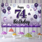 LASKYER Happy 74th Birthday Decorations,74th Purple Balloon Large Birthday Banner Backdrop Sign,74 Years Old Bday Party Supplies