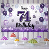 LASKYER Happy 74th Birthday Decorations,74th Purple Balloon Large Birthday Banner Backdrop Sign,74 Years Old Bday Party Supplies