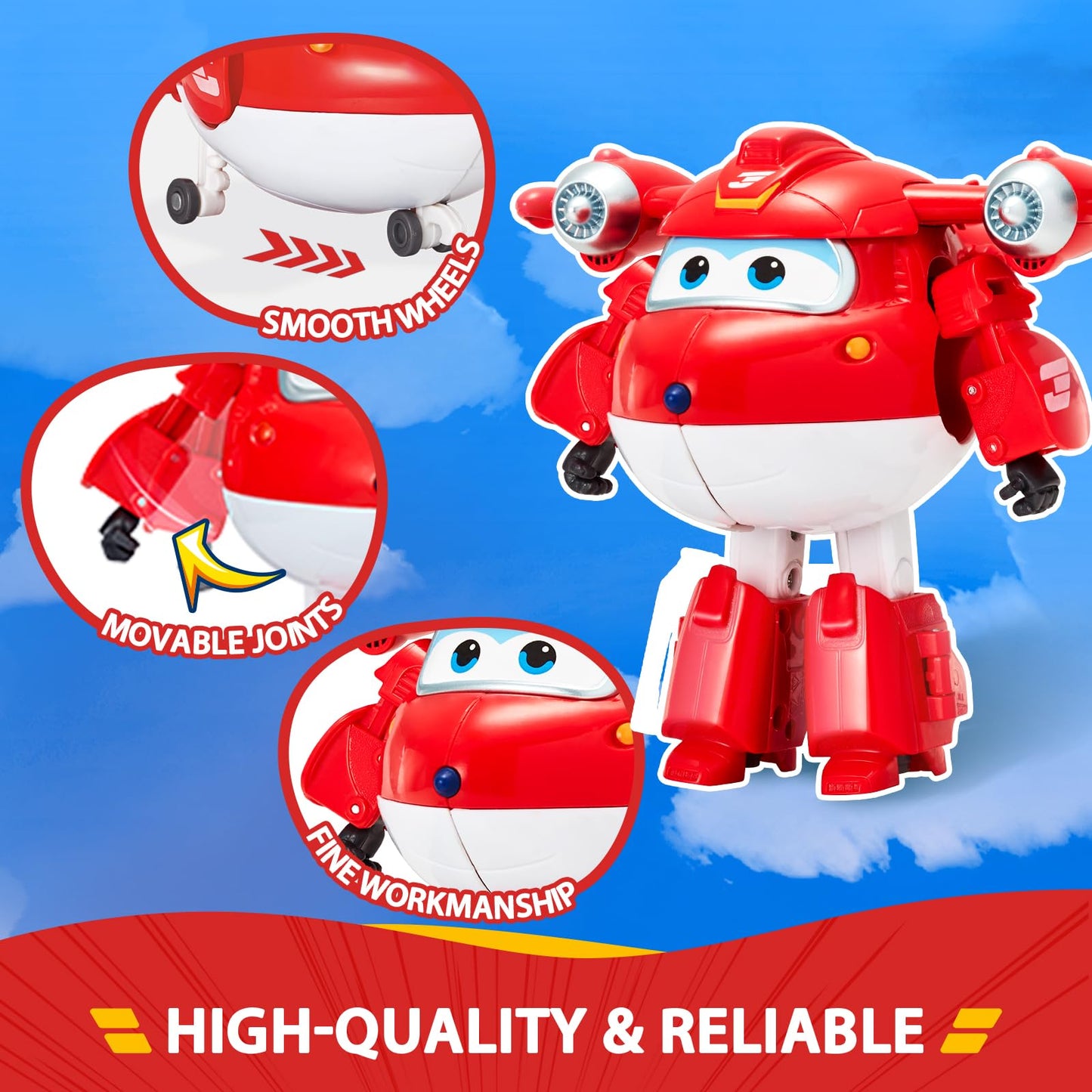 Super Wings Transformer Toys 5" Action Figure Jett - Red, 2-in-1 Rescue Bot, Educational Toy for Kids Ages 3+, Model US740283