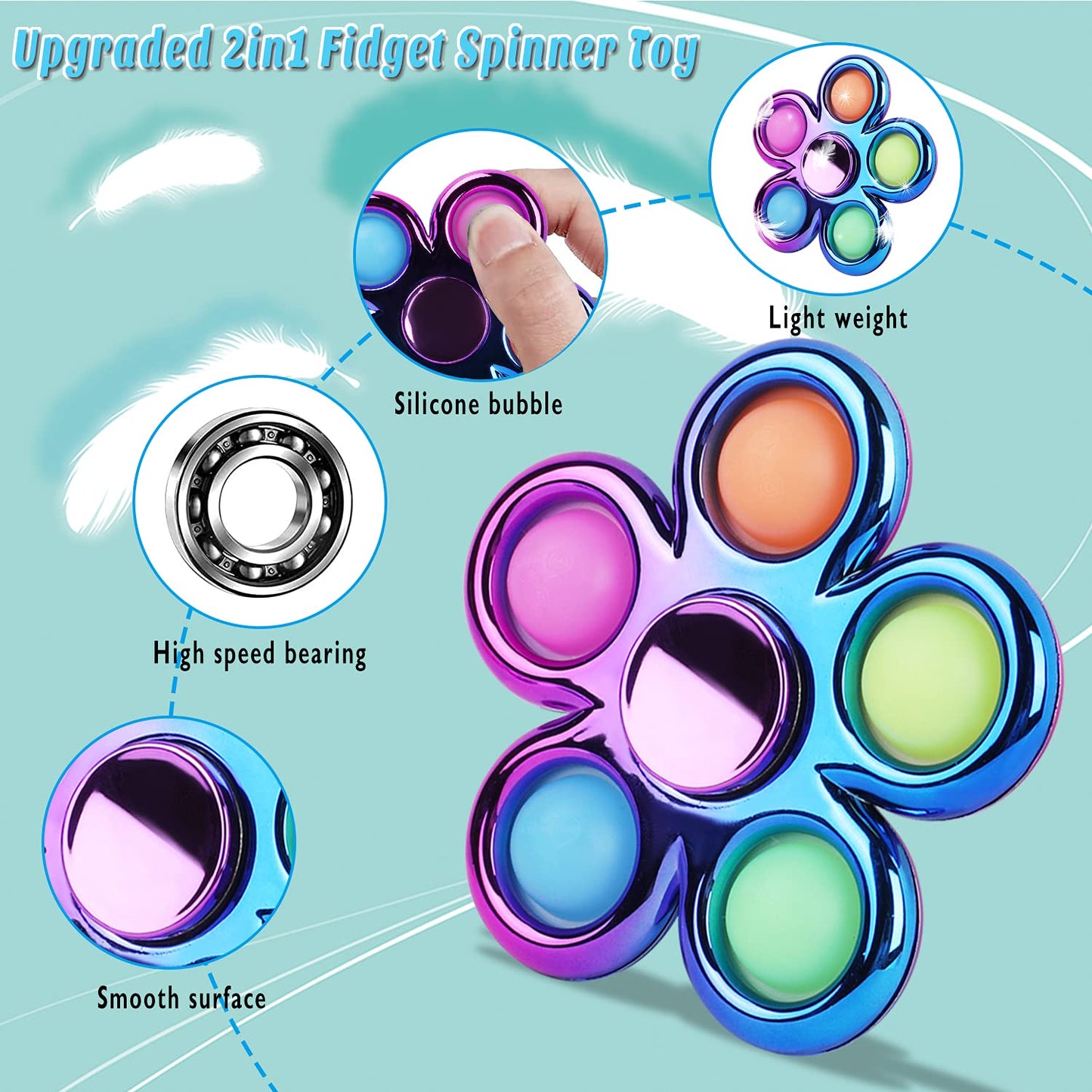 3 Pack Pop Fidget Spinner, Ideal Decompression Fidget Toys Adult Fidget Spinner For Relief, Goodie Bag Stuffers Return Gifts Birthday Party Favors Classroom Carnival Prize For Kids Boys Girls