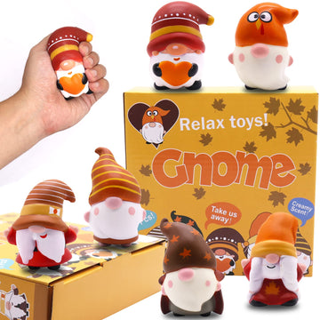 JOINBO Thanksgiving Gnomes Squishies - 6 Pack Soft Stress Relief Toys, Small, Brown, PU Material, Perfect Party Favor for Kids