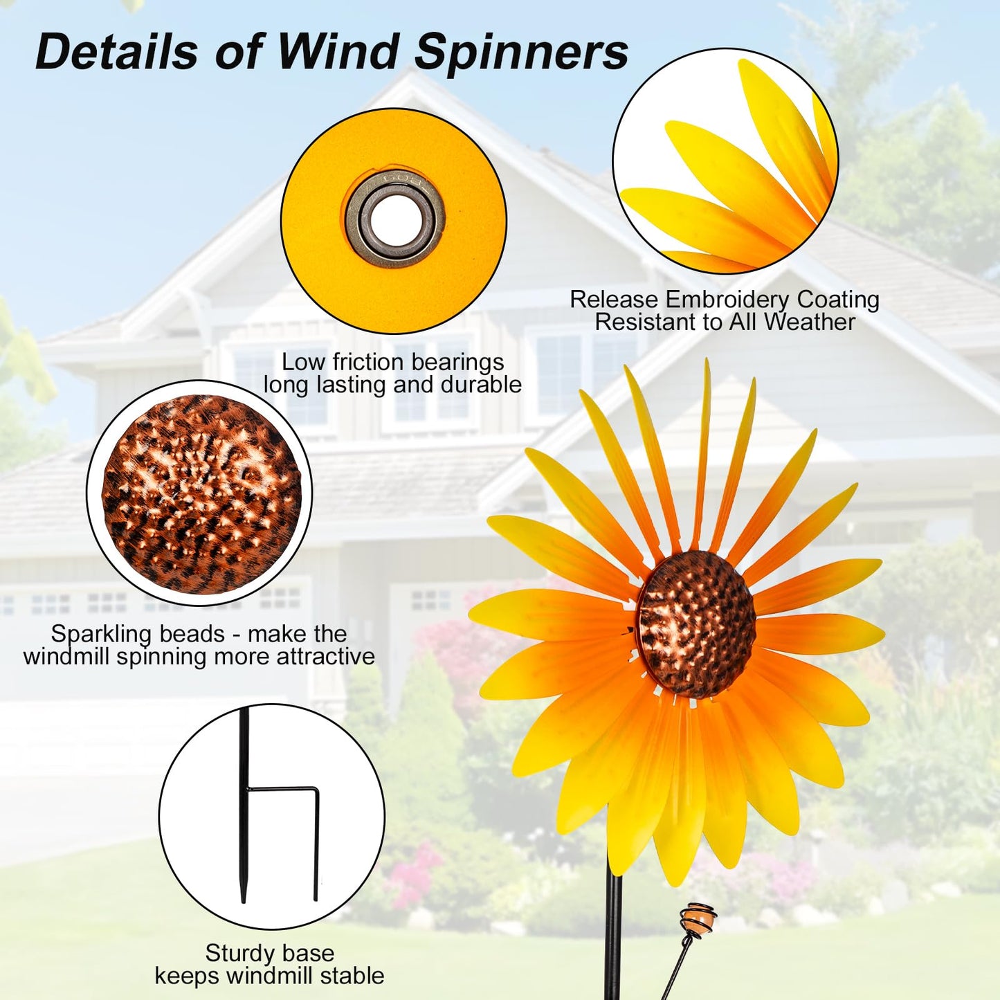 2 Packs Wind Spinners Outdoor, Sunflower Decor Windmill For Yard, Pinwheels, Wind Spinners For Yard Garden, Outdoor Metal Wind S