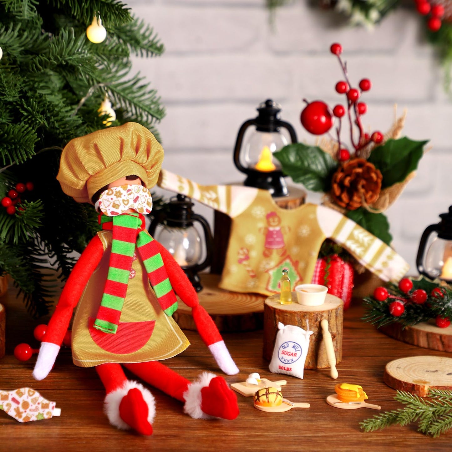 Kacctyen 12 Pcs Sleeping Bag Elf Doll Baking Theme Christmas Accessories Includes Christmas Doll Sleeping Bag Bathrobe Apron Che