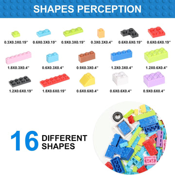 Anksono 1500 Pieces Building Bricks Classic Bulk Building Bricks Set Creative Building Toy Compatible with All Major Brands - 16 Shapes / 10 Colors
