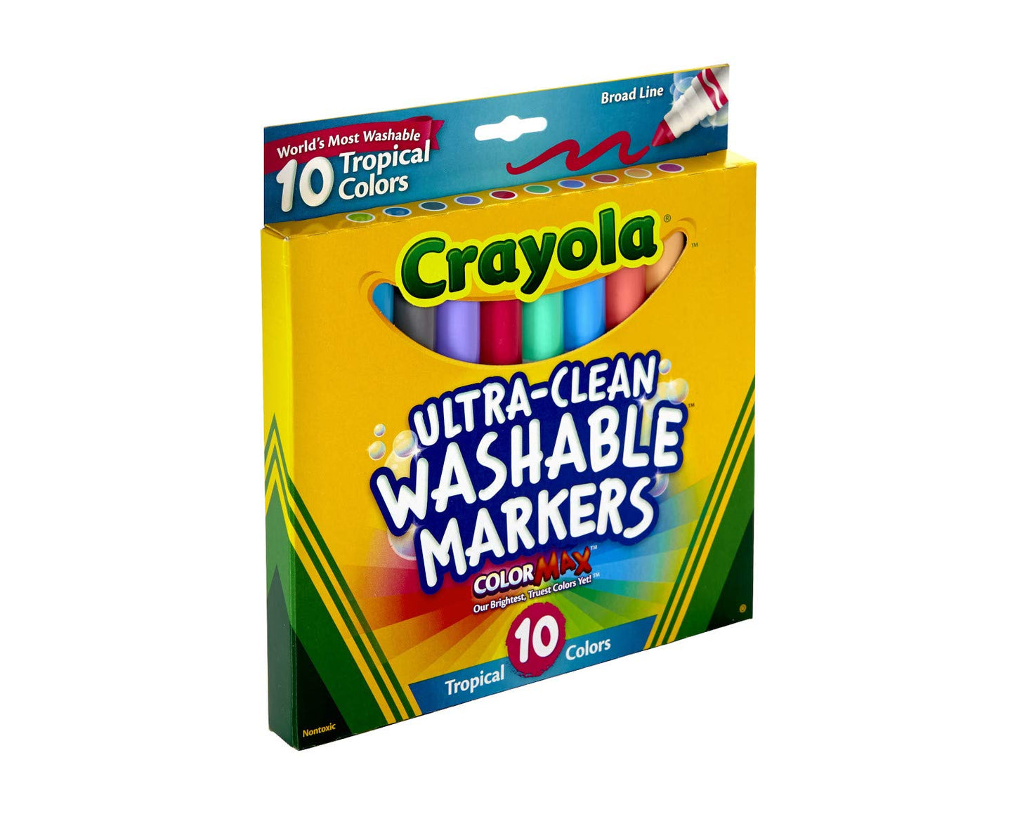 Crayola Ultra Clean Washable Markers, Tropical, 10 Count, Multi Color, Ideal Gift for Kids, Model 58-7856