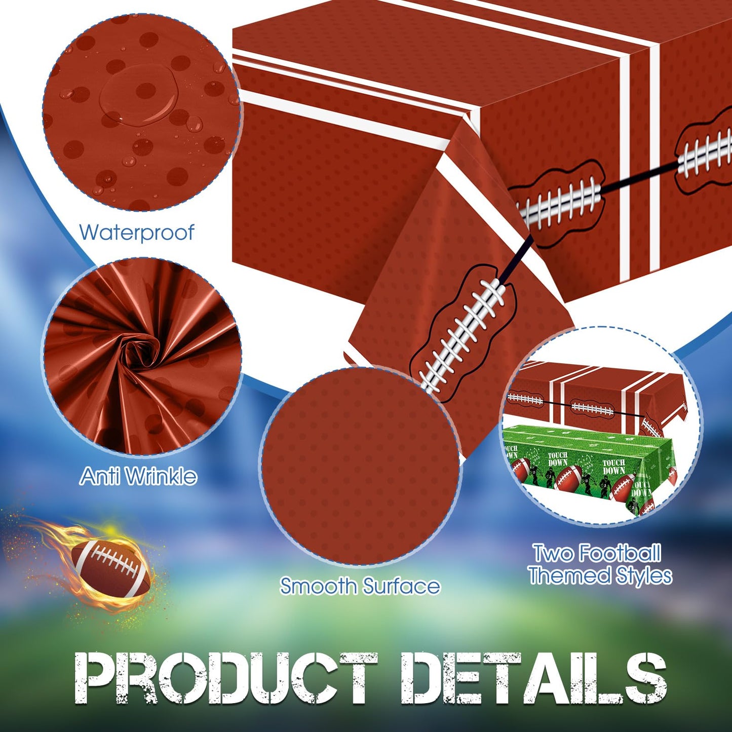 Preboun 2 Pack Football Tablecloth Plastic Football Field Tablecloth Disposable Football Table Cover Football Party Decoration T