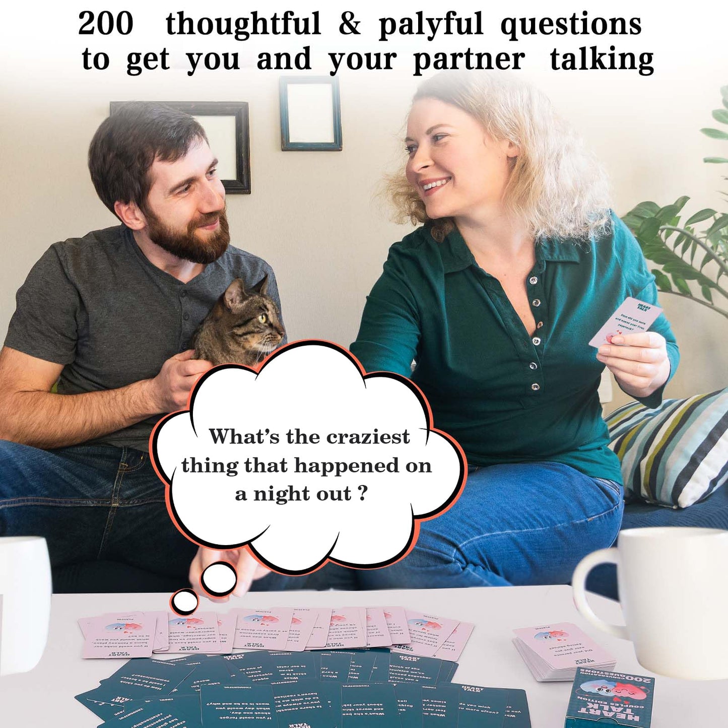 NexUap Conversation Cards for Couples - 200 Questions & 2 Wild Cards, Green Paper Game for Date Nights & Travel Adventures