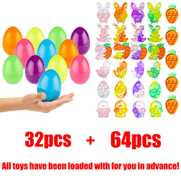 Prefilled Easter Eggs, Easter Pop Purse Fidget Toy Pack, Easter Pop Its,Keychain Pop Toys Party Favors Goodie Bag Stuffers With