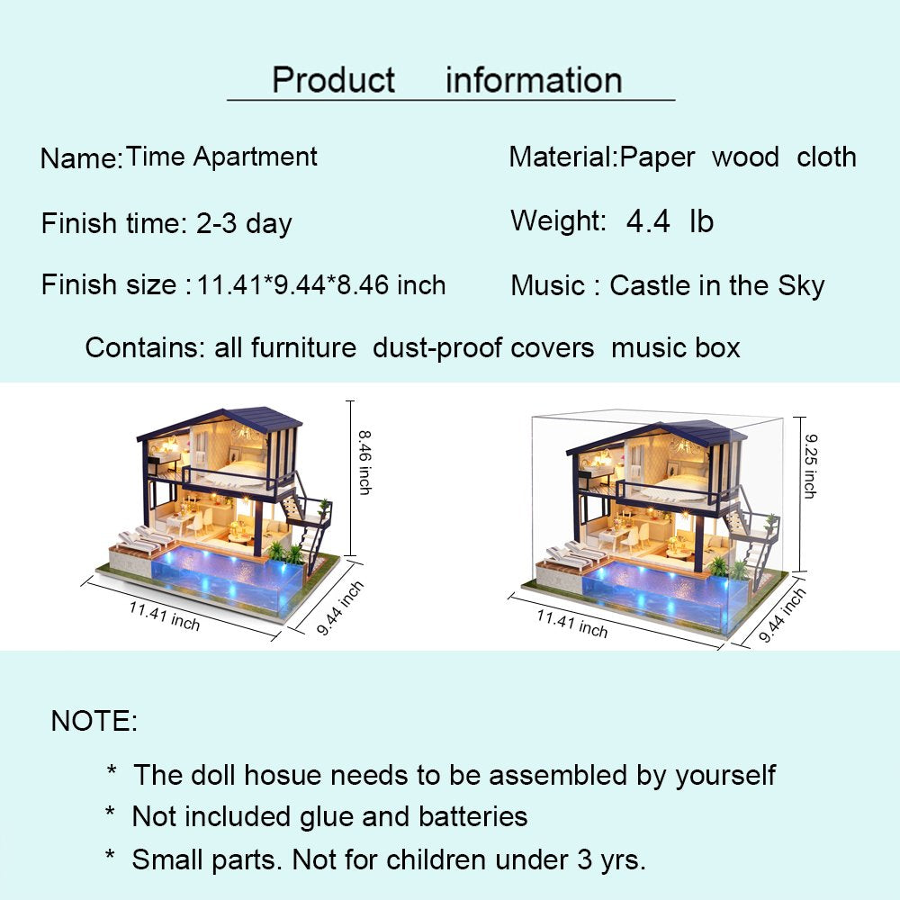 Spilay Dollhouse Miniature with Furniture DIY Wooden Crafts Doll House Mini Handmade Kit 1:24 Scale Creative Room Idea Gift for mature-themed Friend Lover (Time Apartment with dust Cover Music Box)