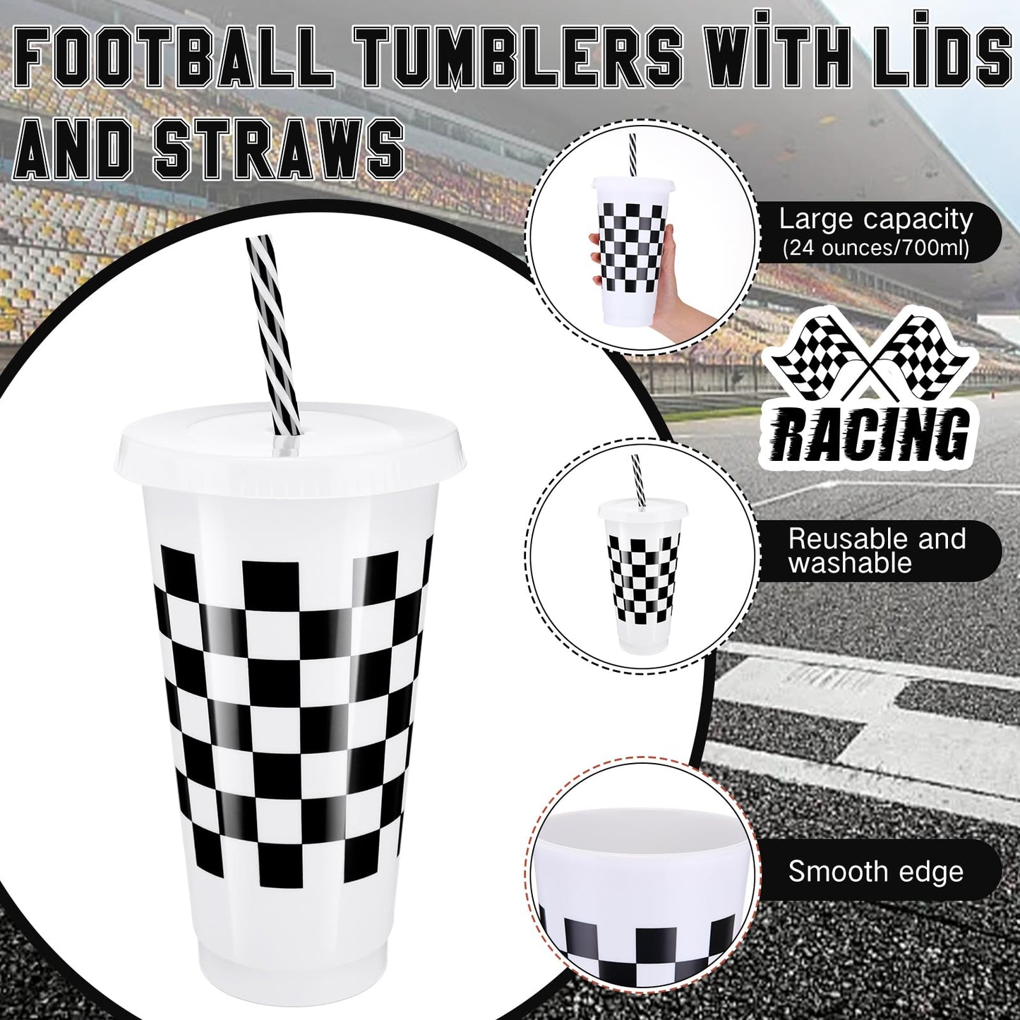 Pickmesh 24 Pcs Plastic Cups with Lid and Straw Bulk 24oz Reusable Plastic Tumblers Sports Drinking Cups Decorations Birthday Pa