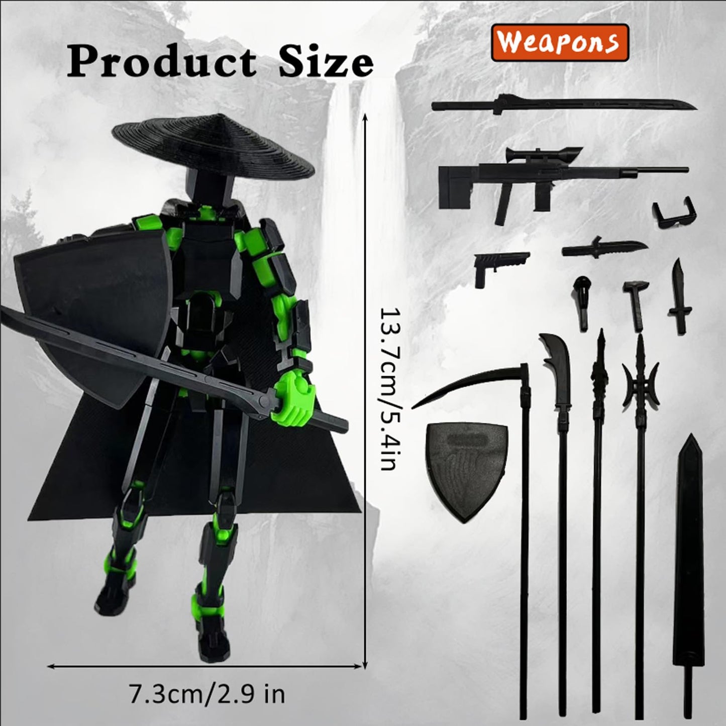PkghoKids Already Assembled T13 Action Figure Accessories,Dummy 13 T13 Multi-Jointed Movable 3D Printed Toys (Black Green)