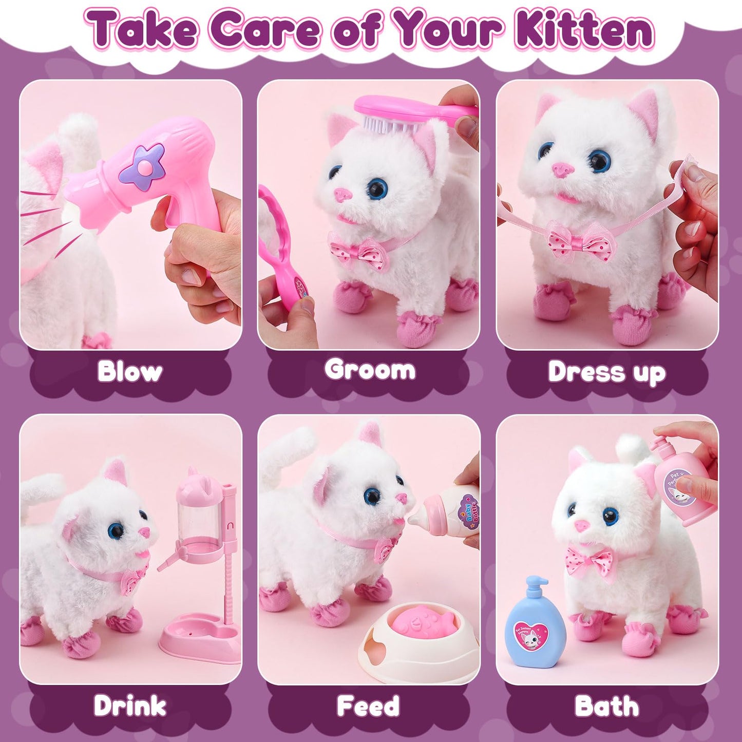 G.C Cat Toys For Kids Girls, Electronic Interactive Stuffed Cat Walk Meow And Wag Tail With Stroller Pet Care Accessories Toys P