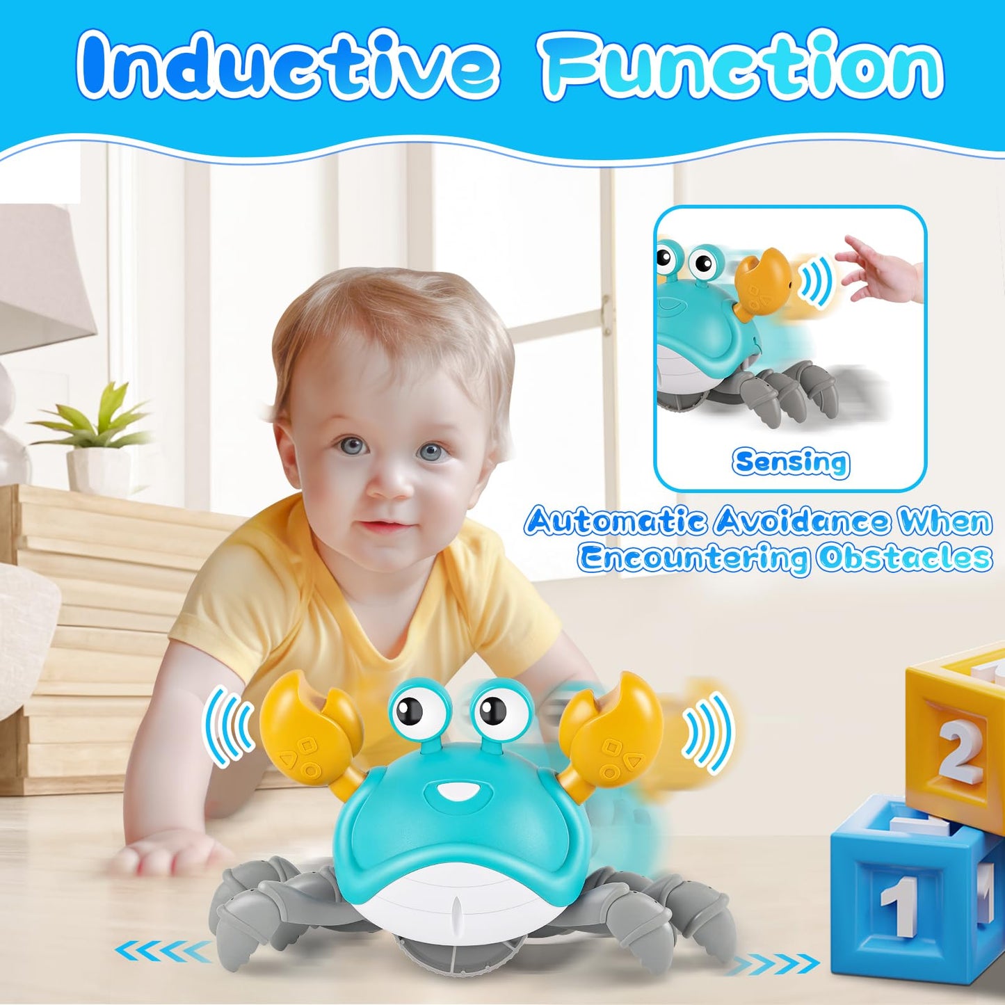 Crawling Crab Baby Toys 3.0, Upgraded Tummy Time Baby Toys 6-12 12-18 Month Toddler Valentines Day Gifts, Walking Dancing Crab W