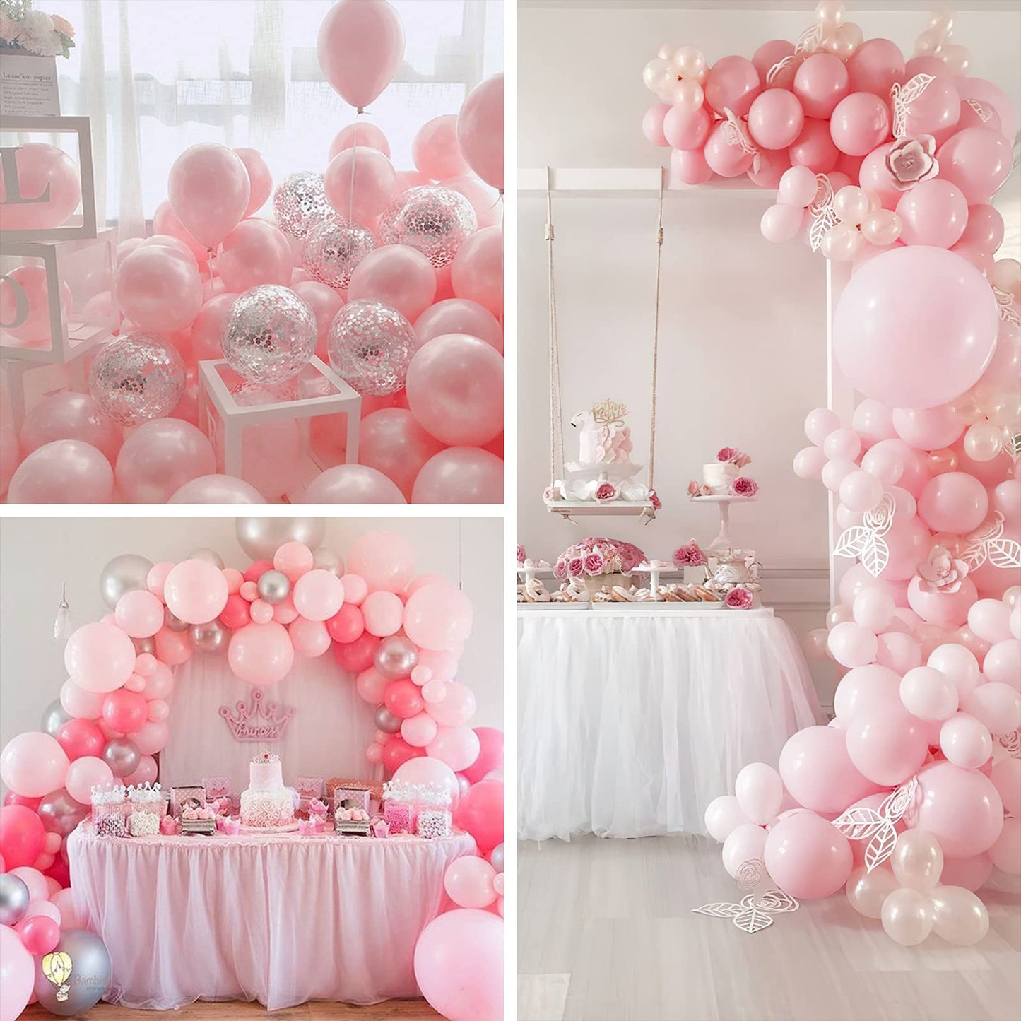 Partywoo Pink Balloons Set, 60 Pcs Pink And White Balloons, Silver Metallic Balloons, Silver Confetti Balloons, Party Balloons, Latex Balloons, Birthday Party Decorations, Pink Party Decorations