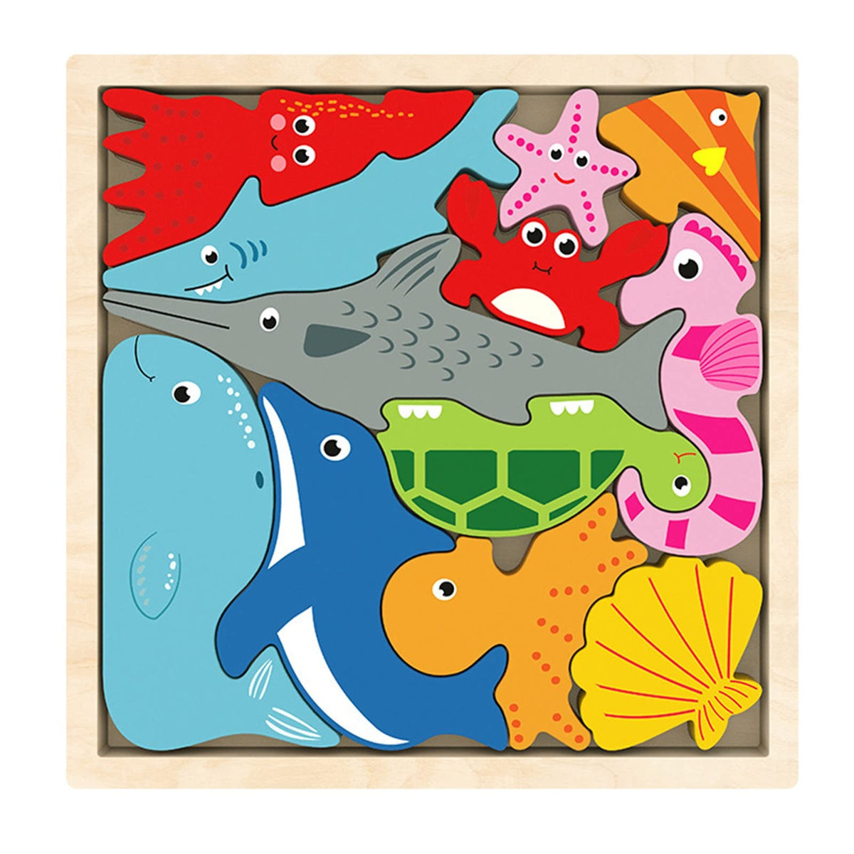 Wooden Cartoon Animal Puzzle MultiColor  Sea Animals Theme