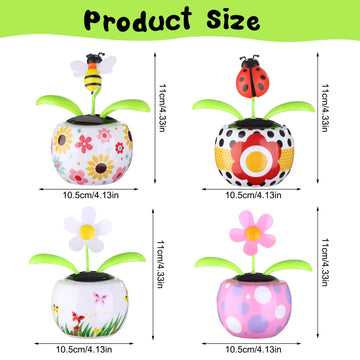4 Solar Dancing Bee Toy Solar Powered Dancing Sun Flower In Colorful Pots Swinging Ladybug Shape Flip Flap Animated Bobblehead Dancer Window Rose Sun Catcher Car Dashboard Decor