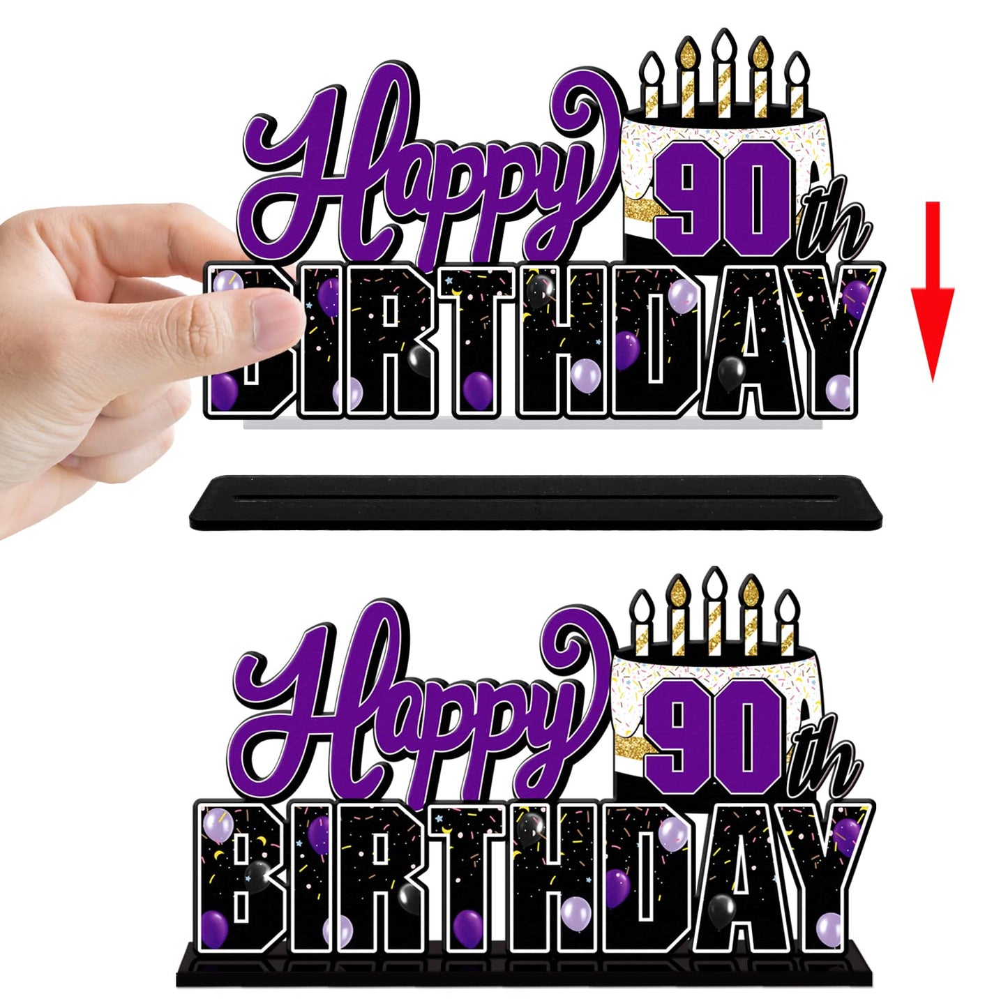 LINGTEER 90th Birthday Purple Acrylic Table Topper Centerpieces - Cheers to Ninety Years Old Party Decorations