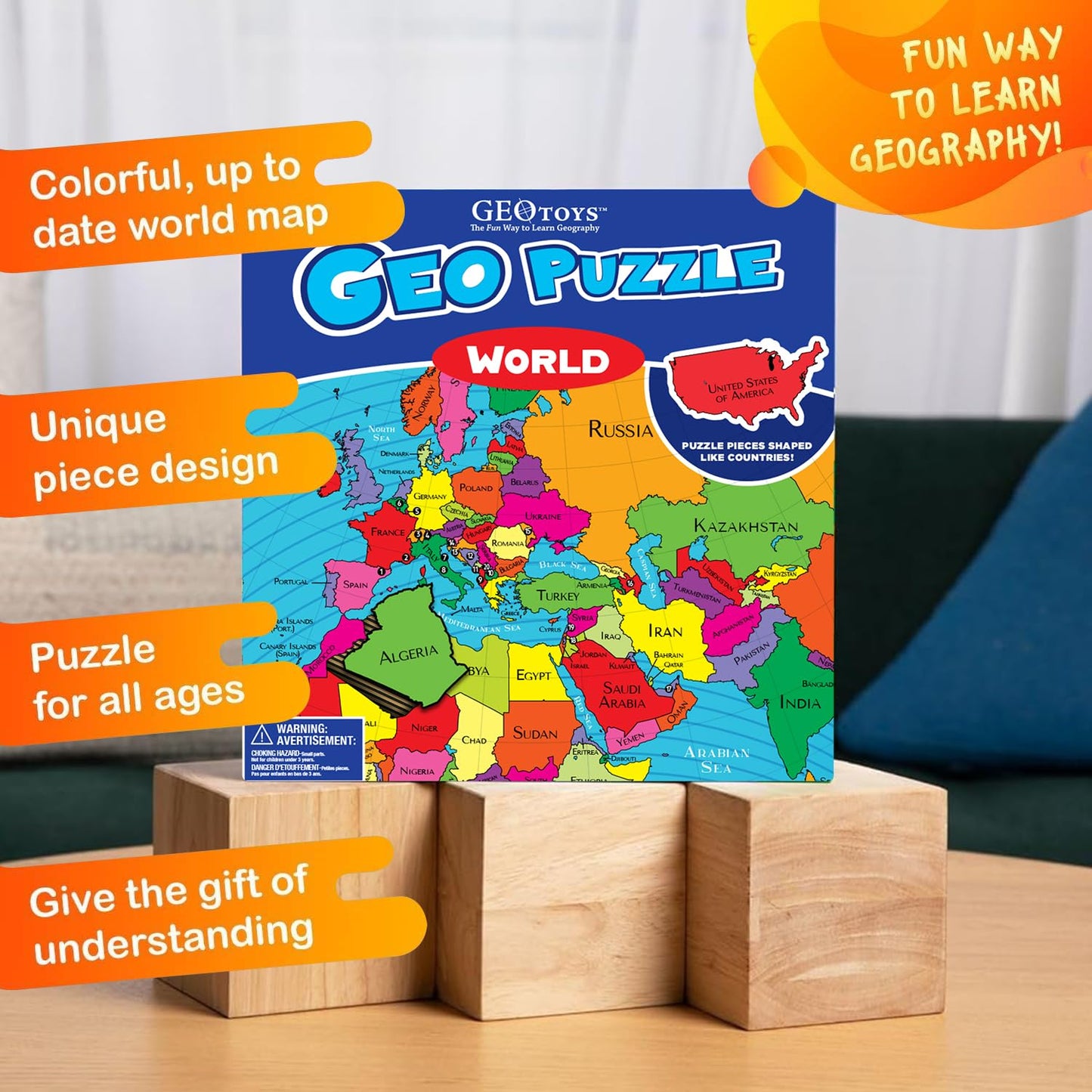 GeoToys GeoPuzzle, World Shaped Jigsaw Puzzles, 68 Pc Geography Puzzle, Geography Game & Map Puzzle, Jigsaw Puzzles for Kids Age