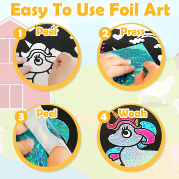 Pigipigi Art Craft Activity For Kids: Fun Foil Princess & Dinosaur Diy Toy Kit, No Mess Creative Travel Supply Set, Idea Gift For Girl Boy Children 3 4 5 6 7 8 9 Year Old