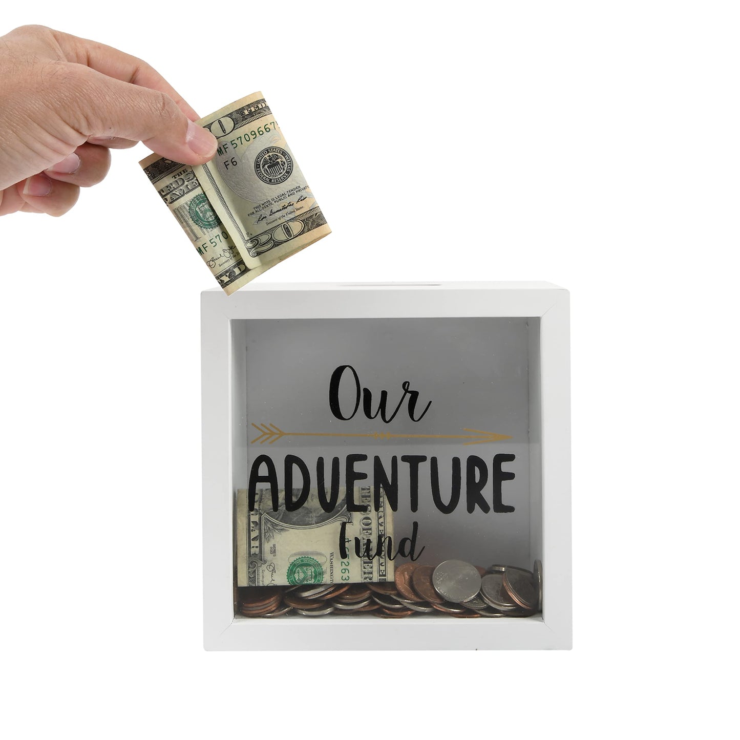Prinz White Adventure Fund Money Savings Piggy Bank for mature-themeds  Kids Savings Box Change Jar  6' x 6' Wooden Shadow Box