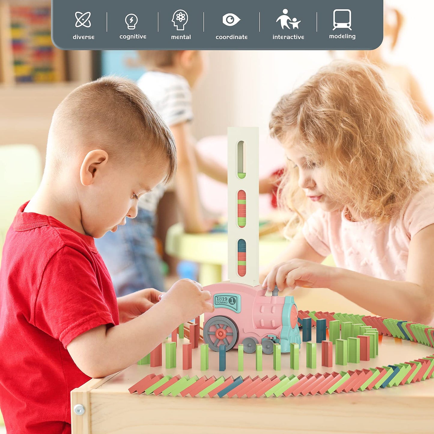 Domino Train Toys For Girls 3+ Year Old: Kids Stacking Dominoes Games - Montessori Toy Toddler 3-5 Boys Ages 4-8 - Interactive A