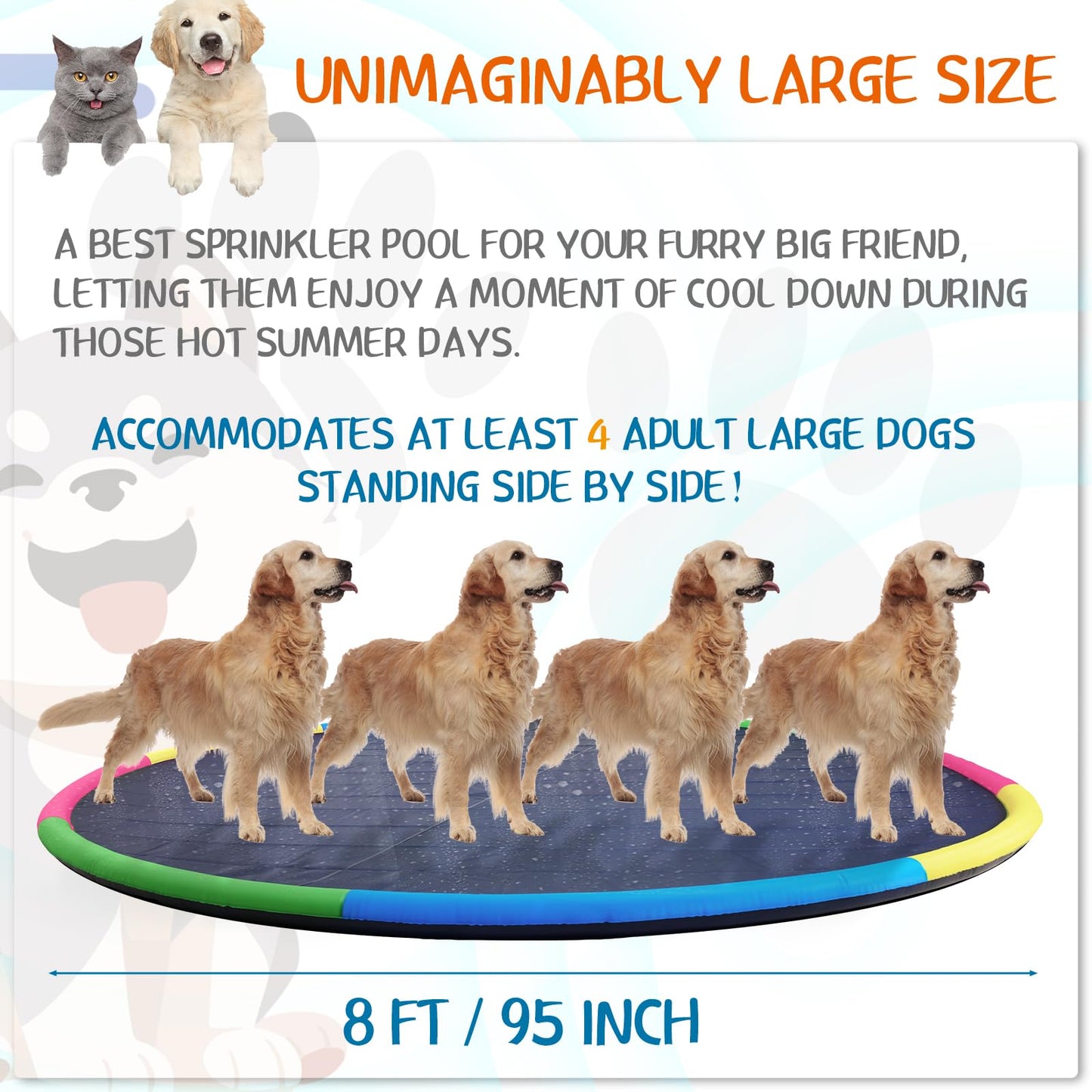 Lewtemi 8 ft Giant Non Slip Splash Pad 96 for mature-themed and Dog  Thicken Sprinkler Pool Outdoor Fountaintoy Mat for Pet Dog(Stylish)
