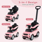 Olakids 3-in-1 Push Car for Toddlers, Pinkish, Safe Guardrails, Under Seat Storage, 33"x16"x37"