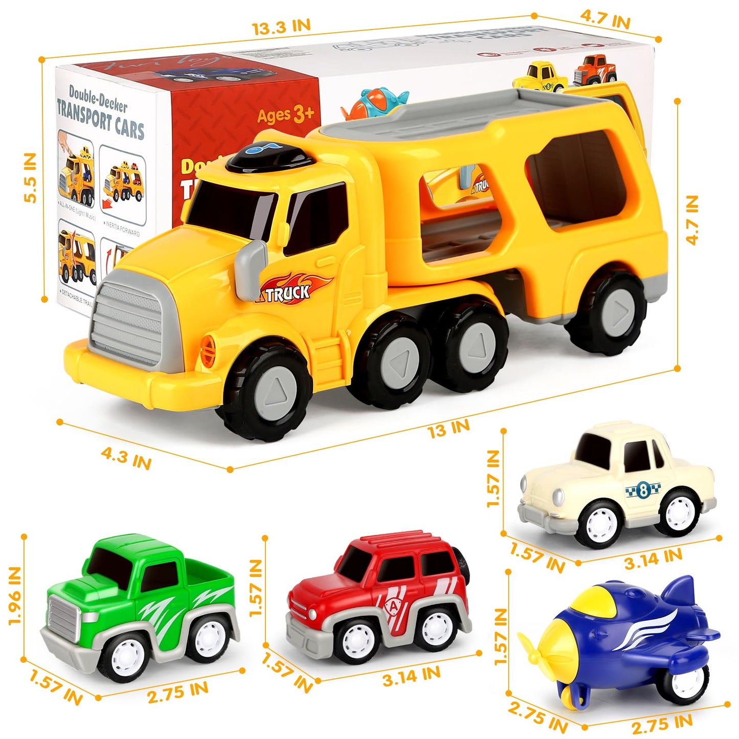 Dreamon 5-in-1 Transport Vehicles Toys for Ages 2-4 with Light & Sound, Ideal Construction Car Toy Christmas Birthday Gifts for