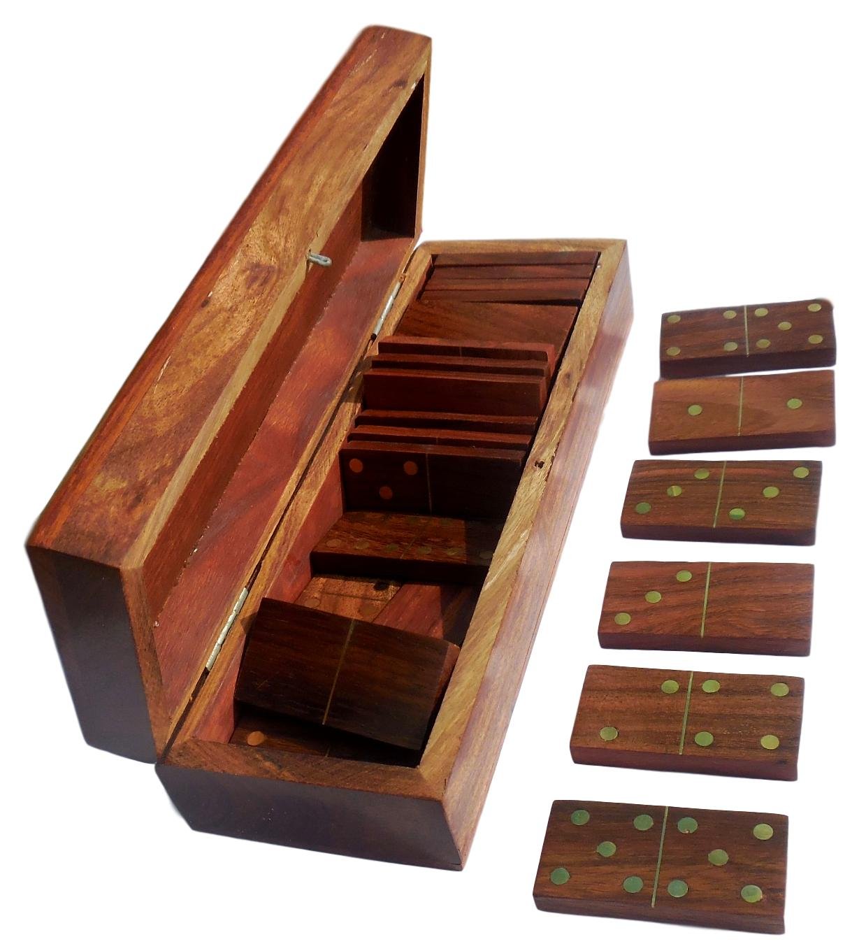 Tosqp27 Gift Domino Set Game 28 Piece Dominoes Tiles Handcrafted Classic Numbers Table Game With Wooden Storage Case